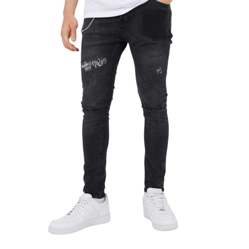 Brave Soul Mens Denim Chain Button Fly Jeans / Dark Charcoal
